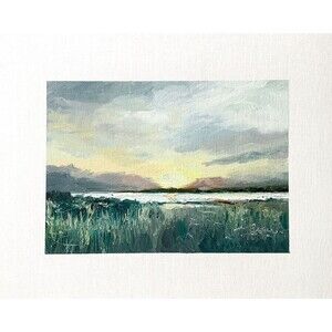 8x10 Original Oil Painting Green Marsh Lowcountry Sunset Impressionist Signed